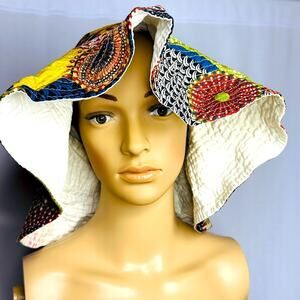 Floppy Paisley Hippie Bohemian Funky Reversible White Colorful Sun Hat